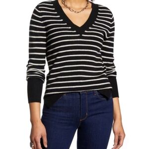Halogen Black White Striped Cashmere Sweater XL